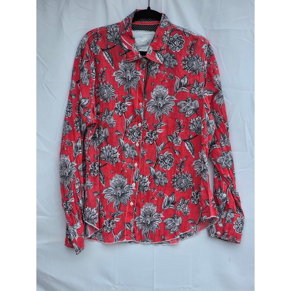 Cino Red Floral Crinkle Cotton Button Down Shirt Womens XXL Long Sleeve Print